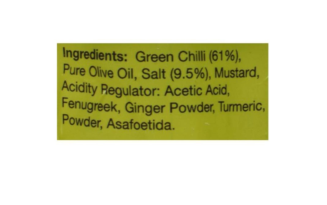 Soul Olive Oil Green Chilli Pickle   Glass Jar  290 grams